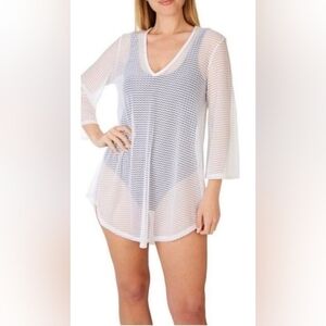 Jordan Taylor Swim Cover Up Mesh Tunic Bell Sleeve In Ivory Size M